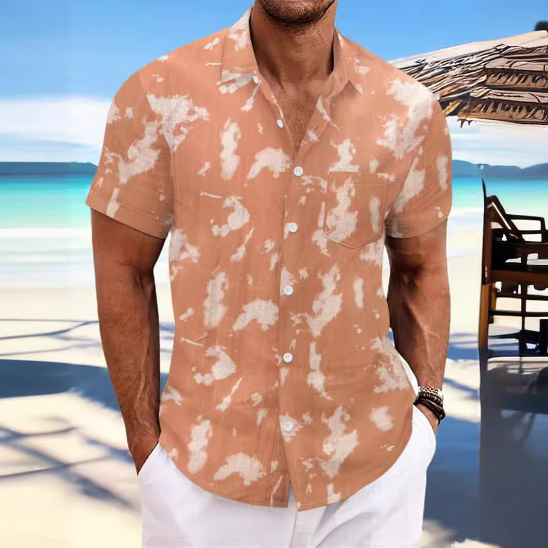 Monochrome Man – Sommerliches Herren-Freizeithemd mit Batikmuster, Umlegekragen und kurzen Ärmeln – perfekt für Strand und Sport._voghion.com