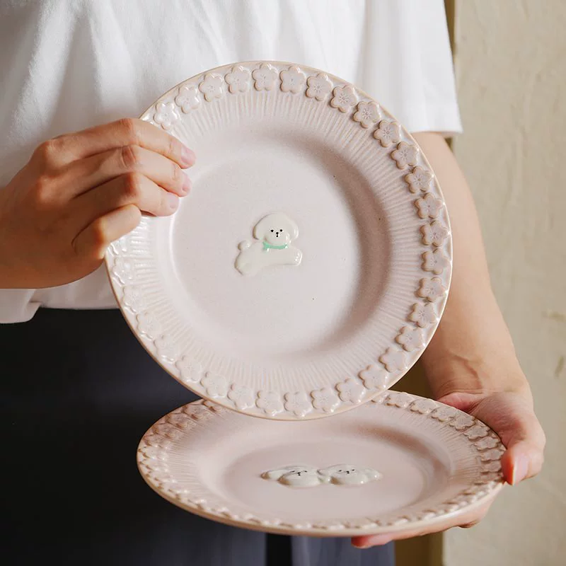 Набор мисок и тарелок Zeten милый для детей и девочек, керамическая розовая креативная тарелка интернет-знаменитостей, красивая подарочная посуда