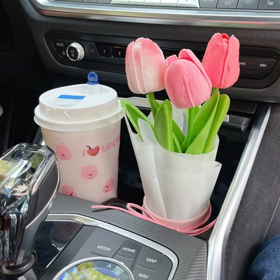 Car ornaments Tulip bouquet Car ornaments - 3-mixed-color-tulips-free-pink-flower-bucket