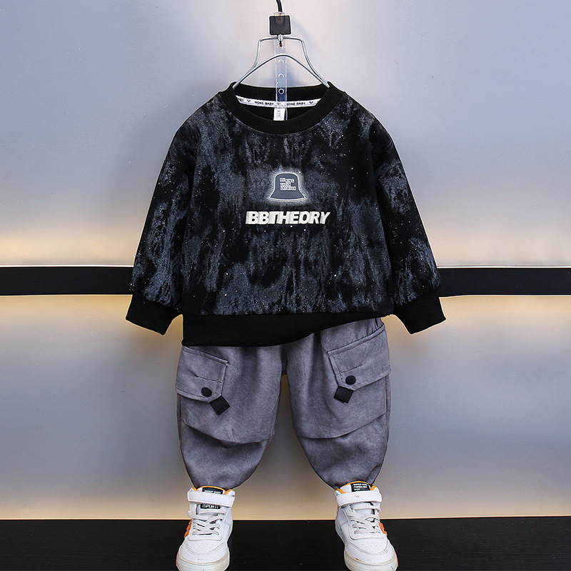 5850 traje de suéter para niños 2025 nuevo estilo estilo occidental ropa de primavera y otoño para bebés, traje de dos piezas de ropa de otoño atractivo para niños