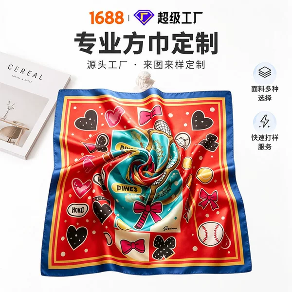 Custom outdoor sports headscarves, imitation silk printed square scarves, versatile small square scarves, and custom logo printing available based on your design