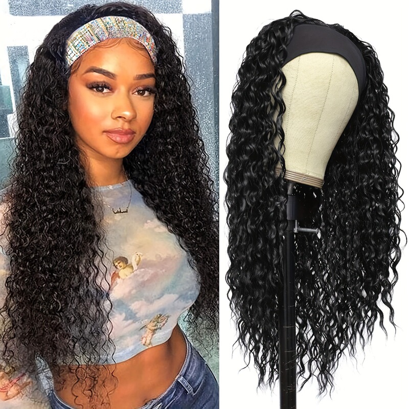 Headband Wig Synthetic Long Loose Wave Headband Women's Wig Glueless Soft Lightweight Natural Looking Easy to Wear