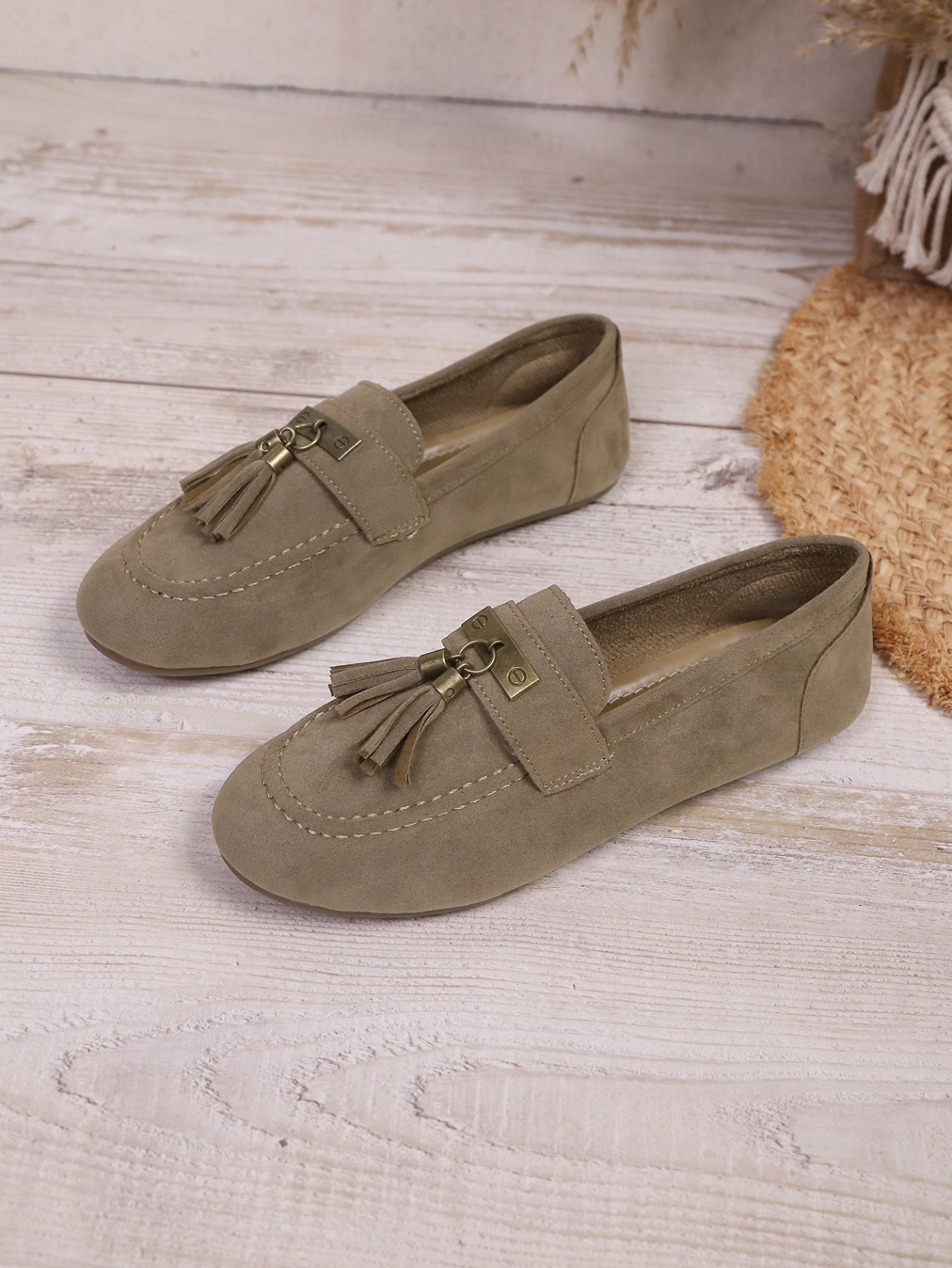 Bequeme Damen Wildleder Slipper Freizeitschuhe Mit Quasten Dekor_voghion.com