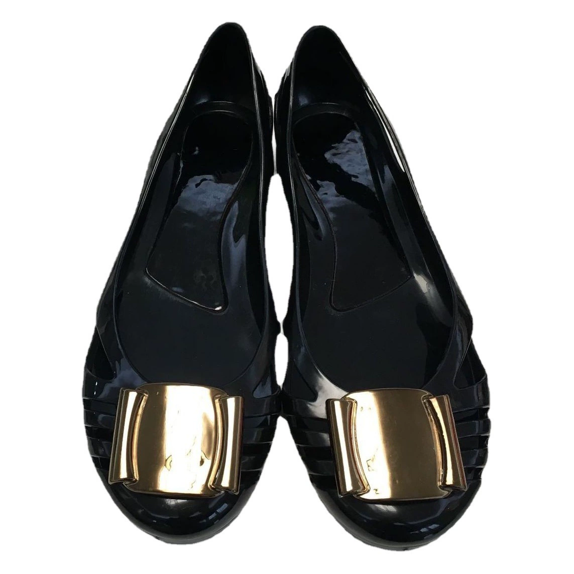 В Корейском стиле металлическая квадратная пряжка с круглым носком на танкетке модная Однослойная обувь, сандалии с полыми дышащими отверстиями, женская обувь с мягким дном и желе