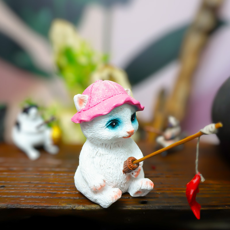 Serie de gatos de pesca transfronteriza Pesca de panda Una variedad de adornos Estanque de peces Decoración de rocalla Estilo explosivo Escenografía de pecera antigua