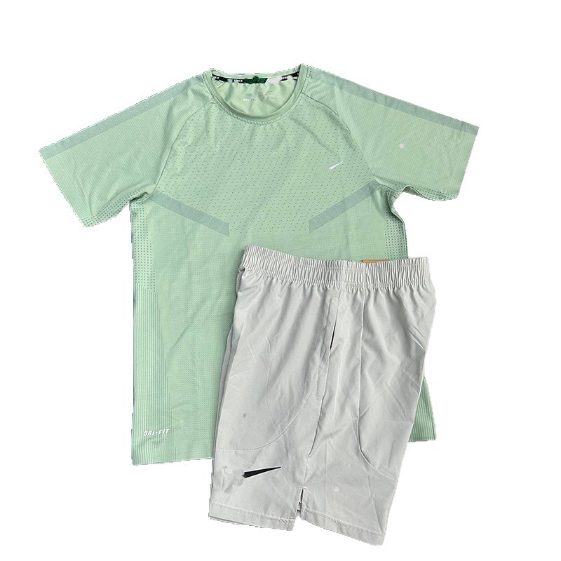 Hombre de verano camiseta de seda de hielo de manga corta delgada ropa de secado rápido deportivo correr fitness hombre casual cuello redondo conjunto al por mayor