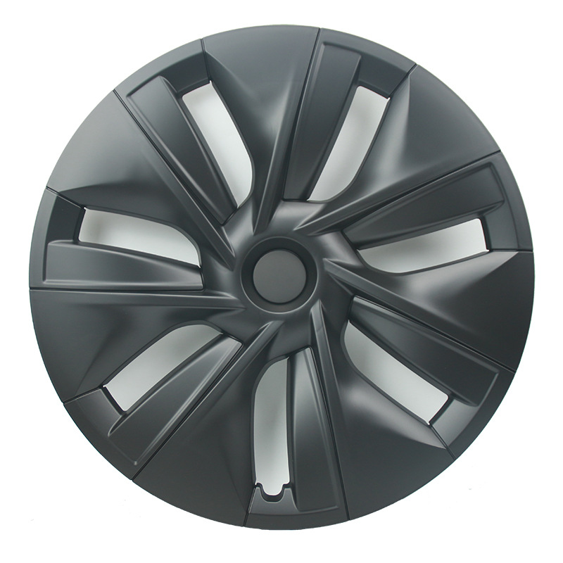 Cover 19 inch | Tesla Hub cover - 19y-old-edged-matte-black-single-wheel-hub-cap-left-note-logo-color