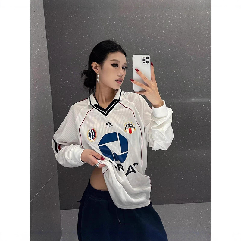 Vintage Casual Motorcycle Hip-Hop Polo Shirt for Women, Autumn Versatile Slim-Fit Dance Long-Sleeve T-Shirt