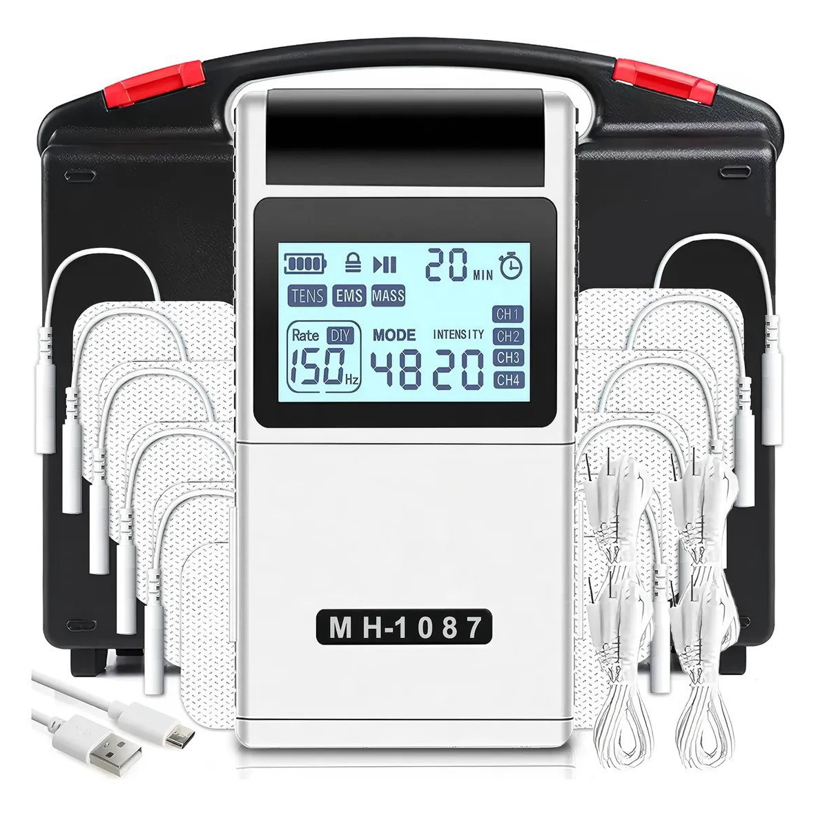 Masaje de pulso del estimulador muscular Tens EMS de modo 60 con Perilla DIY ajuste de pantalla portátil de cuatro canales