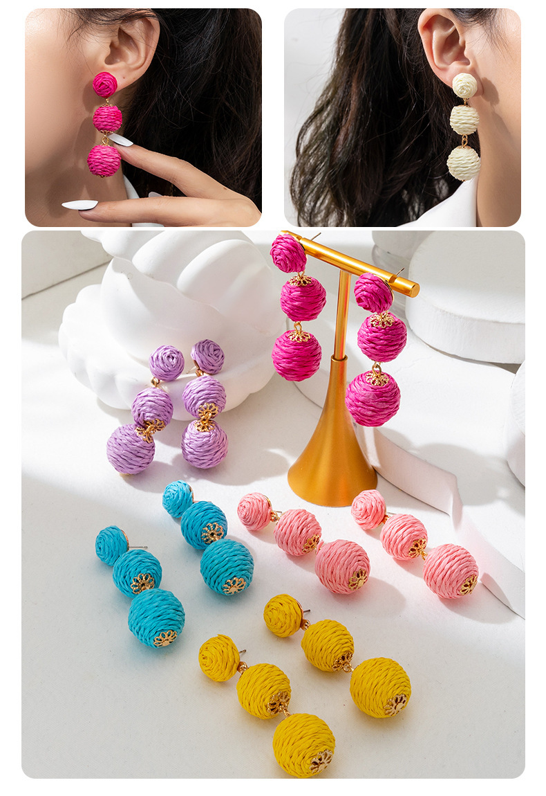 1 Pair Fashion Flower Rattan Handmade Women's Drop Earrings display picture 10