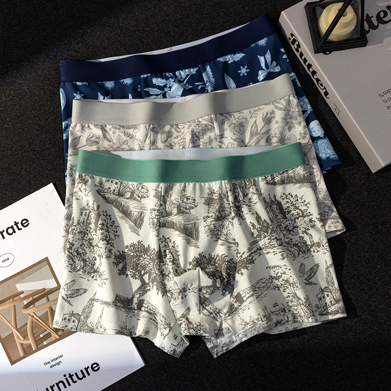 Men's underwear in Chinese style, made of 7A antibacterial mulberry silk, comfortable and breathable, mid-waist men's cotton boxer shorts wholesale
