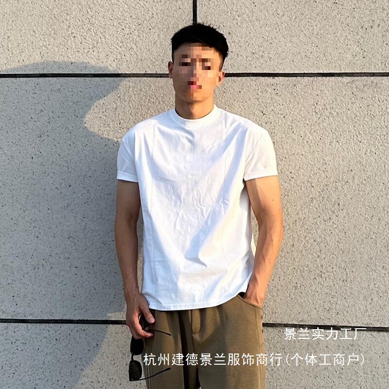 White American-Style Small-Neckline Straight-Shoulder T-Shirt for Men, Summer Cool Heavyweight Short-Sleeve Shirt That Shows Muscle, Suitable for Sports and Fitness, Wholesale