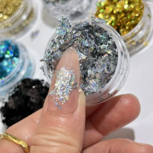 Trendy Laser Gold Foil Paper Nail Art Decorations Gold Foil Fragments Nail Decoration Stickers Sequins Cross-Border E-Commerce