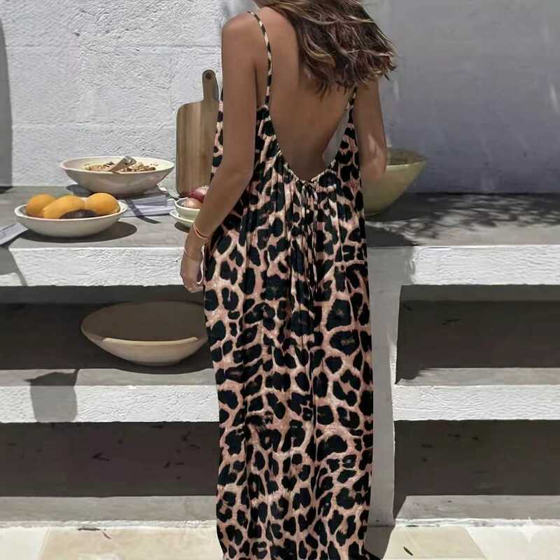 2026 New Style Women's Suspender Coat, Backless Loose Casual Home Print Dress