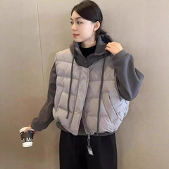 ヨーロッパ綿ベスト + フード付きベルベットスウェットシャツ 2 点セット女性のための 2025 秋と冬の小さなショート厚いジャケット