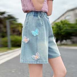 儿童装女童夏款牛仔短裤2026新款夏款女大童侧边蝴蝶牛仔短裤外穿