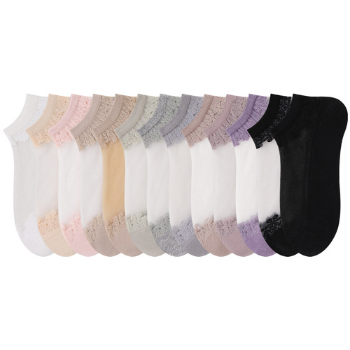 Women's summer thin crystal stockings with floral pattern, crystal fiber, cotton bottom, Haining silk industry.