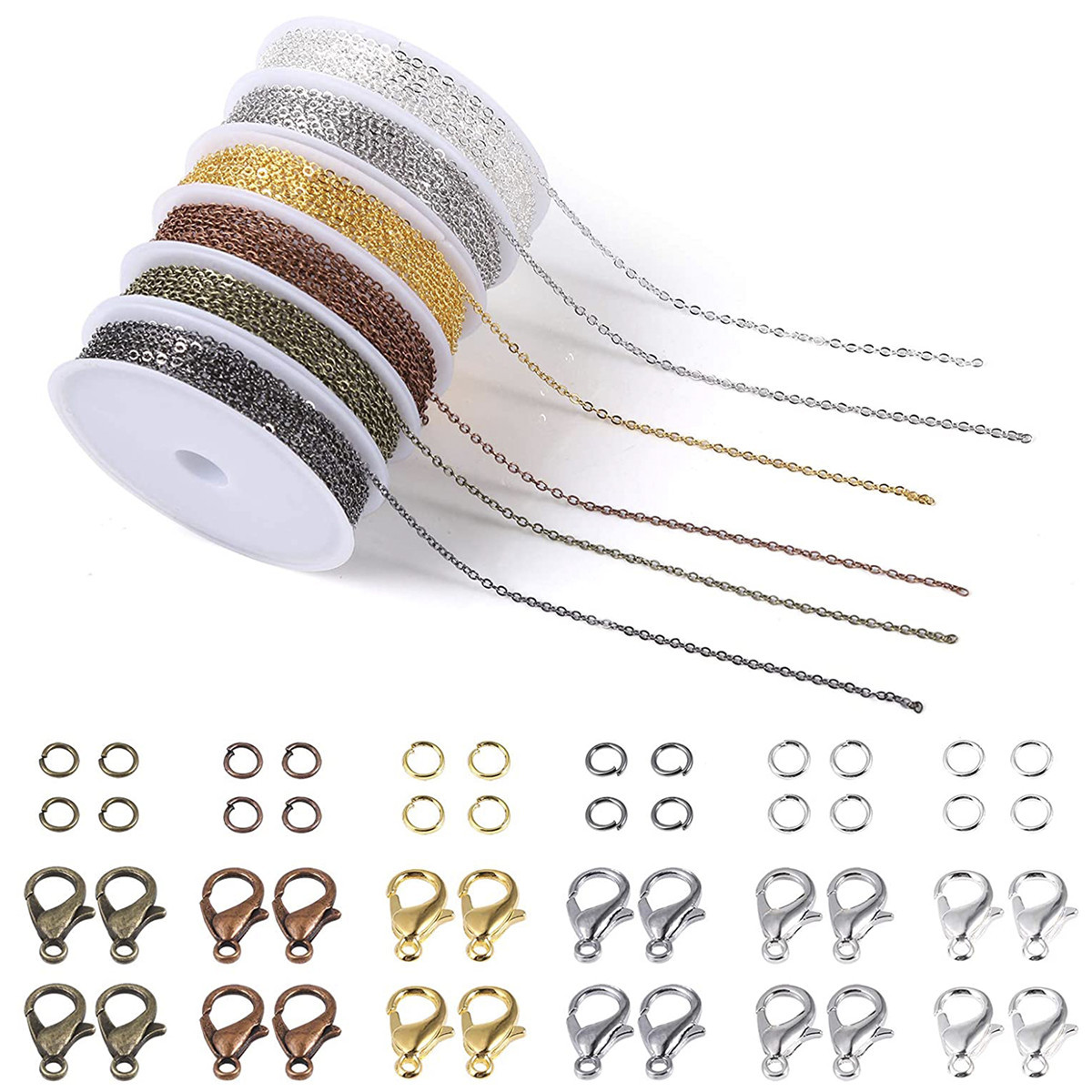 2*3mm presión plana cadena cruzada 6 colores 8 combinación a juego langosta hebilla anillo abierto DIY accesorios de la joyería