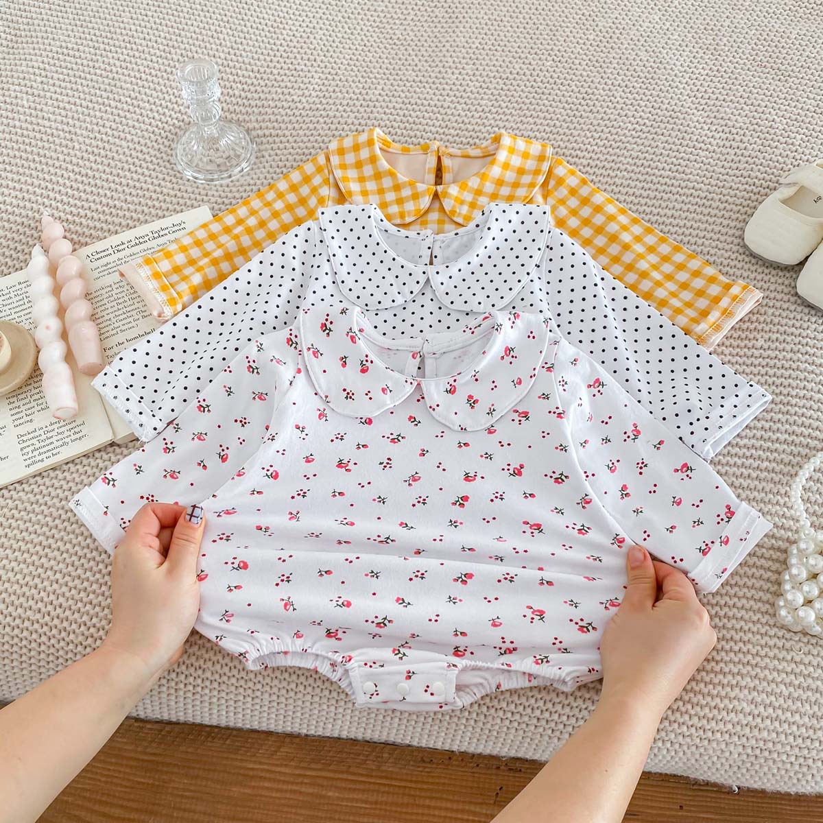 Bebé niños primavera y otoño muñeca collar triángulo bolsa pedo mameluco bebé niña manga larga tocar fondo desgaste exterior de una pieza mameluco