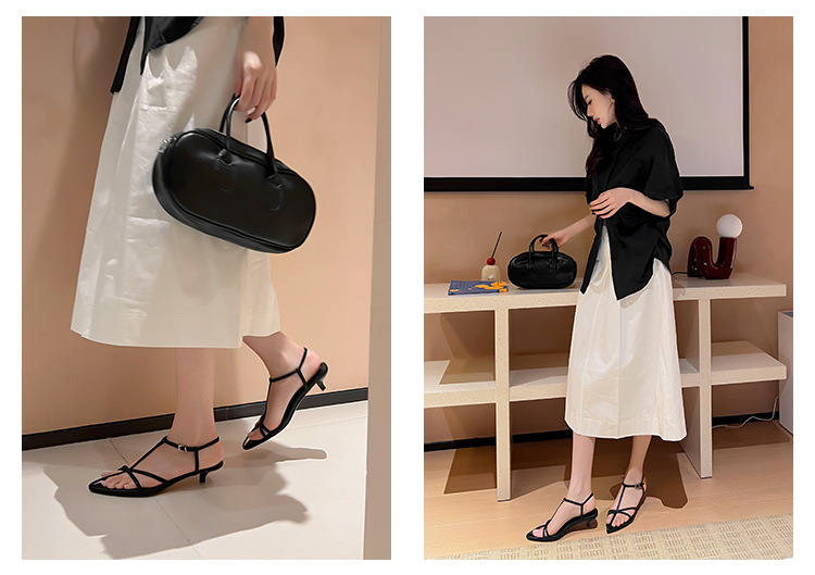 Sandal hở mũi nữ quai mảnh gót mèo con 4 cm phong cách tối giản — Màu đen chi tiết 33
