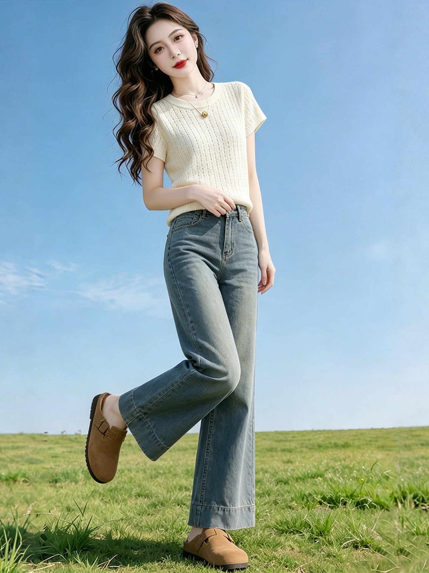 Áo thun tay ngắn dệt kim sợi mát cho nữ, thiết kế cut-out phong cách Pháp — màu đen