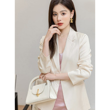 【恩迪】醋酸西装外套女2023春夏新款高级感气质薄款白色职业西服