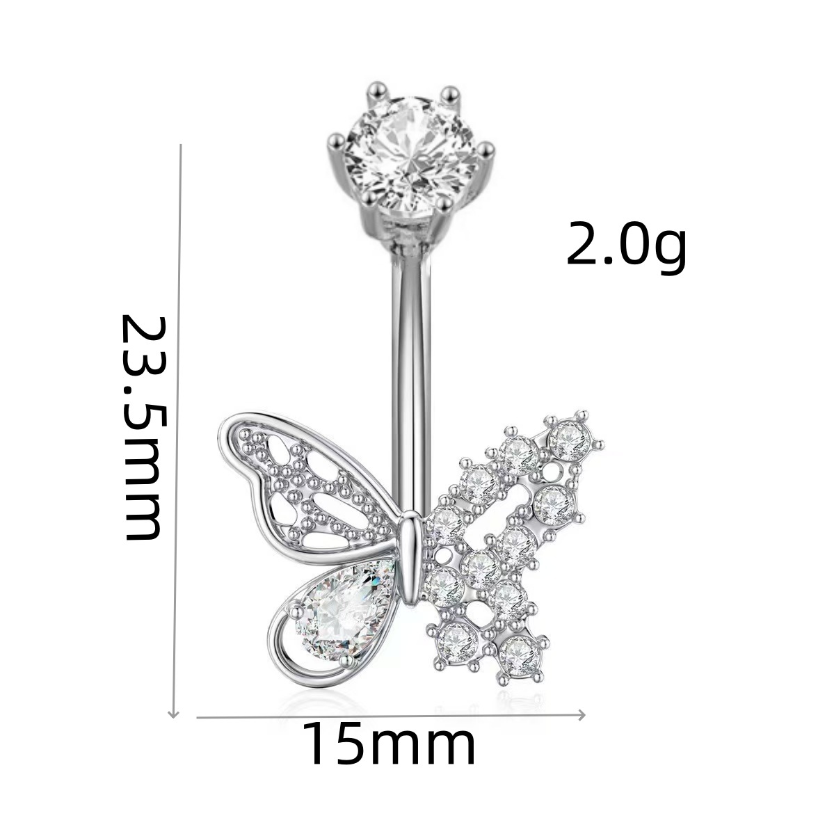 Heart Shaped Stainless Steel Zircon Belly Button Ring Dangle Navel Chain Butterfly Horseshoe Navel Jewelry 2025 Spring detail image 13