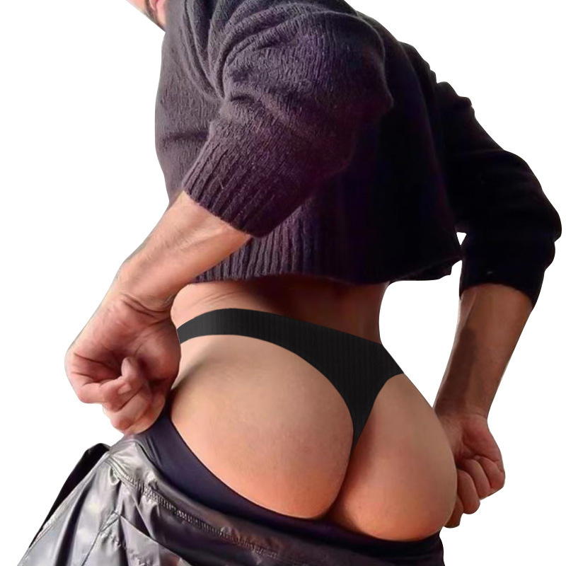 Adannu Men's Underwear Low-Waist Sexy Threaded Cotton Briefs Men's Butt-Revealing Bikini Single T-Pants Ad7113