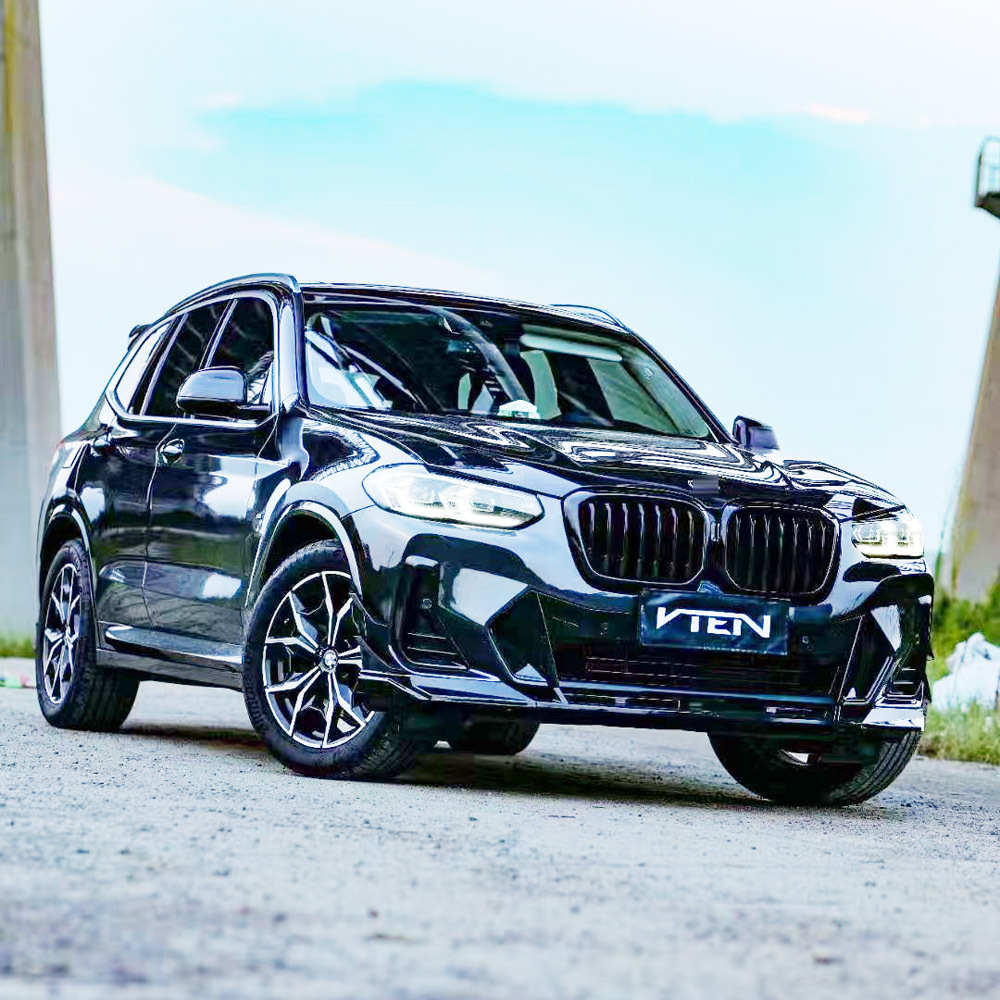 Suitable for 22-25 BMW X3 G01 late LCI modified VTEN front lip, front air spoiler, glossy black three-section front splitter