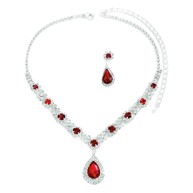 Joyería nupcial traje de mujer transfronterizo europeo y americano cristal gota de agua collar pendientes de dos piezas boda vestido de noche Accesorios