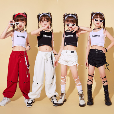 Street Jazz dance costumes for girls rapper singers hiphop stage performances outfits school model show party dance clothes for kids cool hip-hop street wear