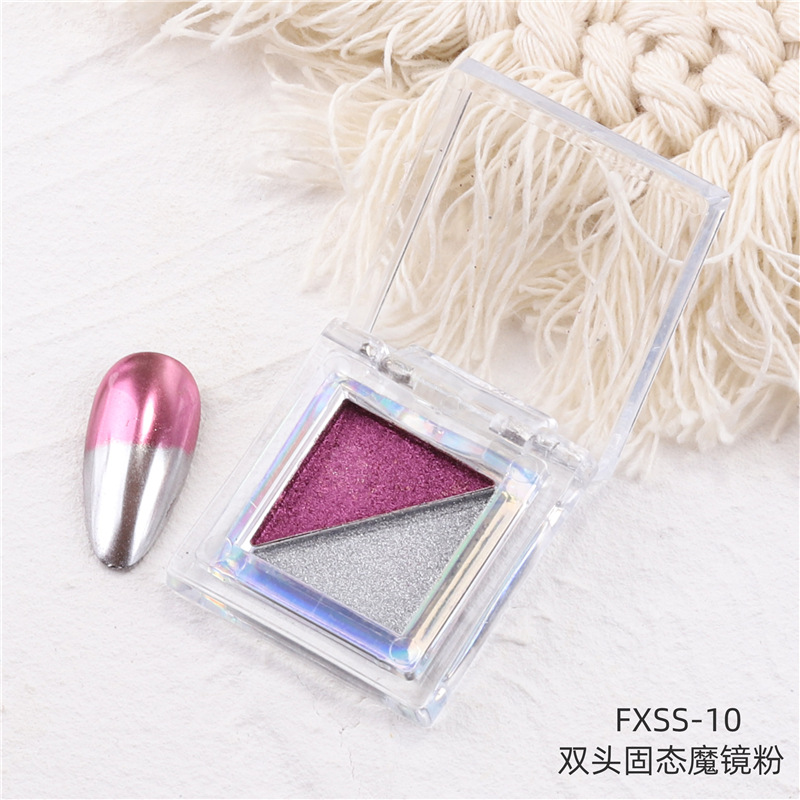 Uñas transfronterizas de dos colores sólido espejo mágico en polvo cuadrado Placa de sombra de ojos espejo de uñas de dos colores harina titanio polvo de oro