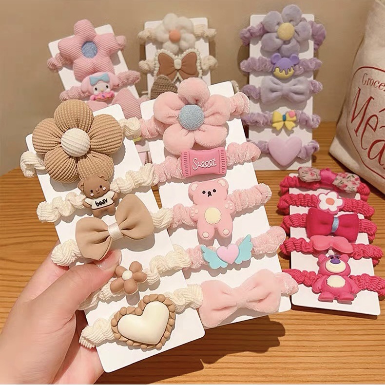 Otoño e invierno leche café flor pelo cuerda pelo banda chica lindo tocado niños pelo cuerda alta elástica lazo banda de goma del pelo