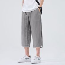 休闲七分裤男款夏季薄款冰丝亚麻莱赛尔透气百搭潮流男装裤子批发