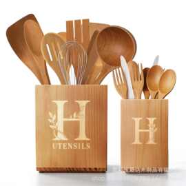 跨境木制创意桌面餐具收纳盒 家用厨房台面刀叉勺筷子收纳盒