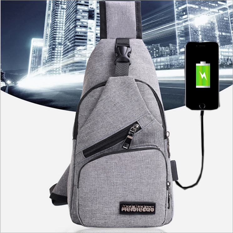 外国貿易新しいメンズキャンバス USB 充電チェストバッグバックパックメンズバッグ韓国スタイルの男性と女性の胸ショルダークロスボディバッグ|undefined