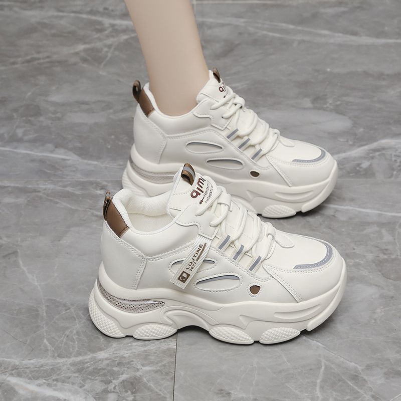 Foreign Trade Increased White Shoes Women's 6cm 2025 Spring/Summer Real Soft Leather Casual Thick-soled Sports Torre Shoes Tide