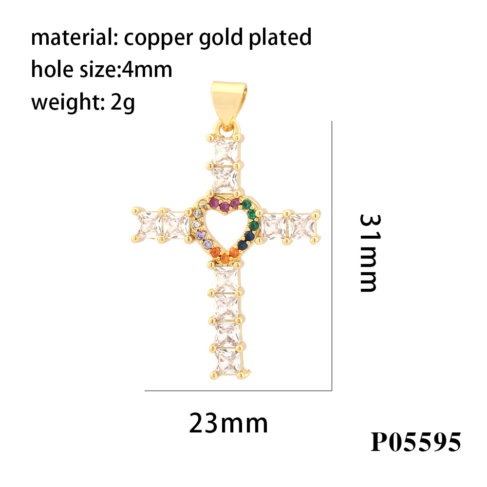 One Piece Dropshipping Creative Micro Inlaid Color Zirconium Cross Hollowed Heart Shape Pendant Diy Color Retention Plated 18K Karat Gold Jewelry Accessories display picture 7