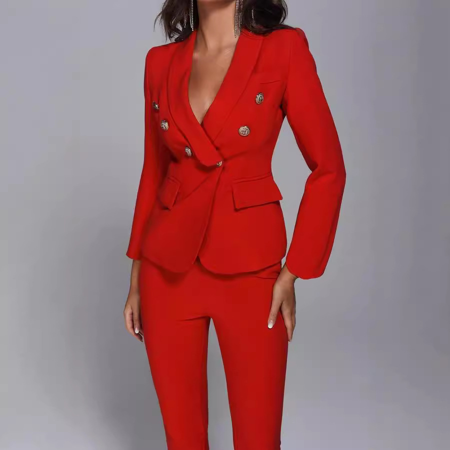 GraceChic Double-Breasted High-End Casual Slim Fit Suit Pants Export Women's Factory Direct Wholesale Hot-Selling Fashion European_voghion.com