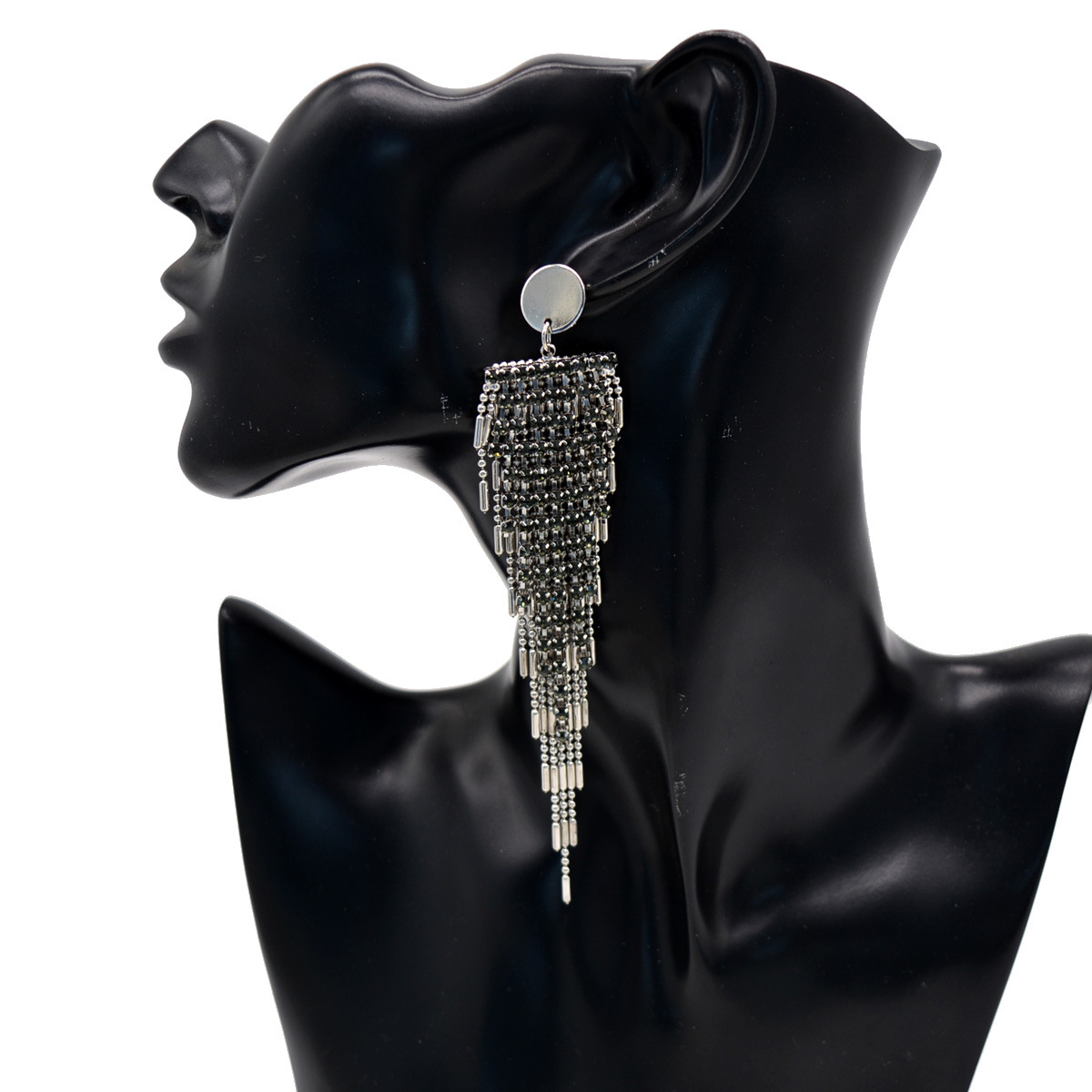 Fashion Black Rhinestone Simple Long Tassel Alloy Earrings display picture 4