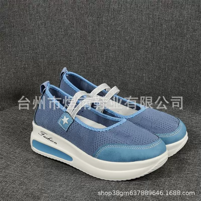 2022 Summer new canvas textiles, pure color daily spot, low -top black slope round head shoes