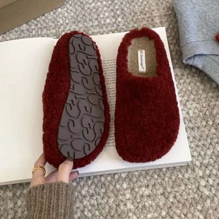Gentle Fairy-Style Half-Slippers for Women 2025 Thick-Soled Faux Teddy Fur Warm Plush Slippers with Skirt Matching Furry Slippers for Women