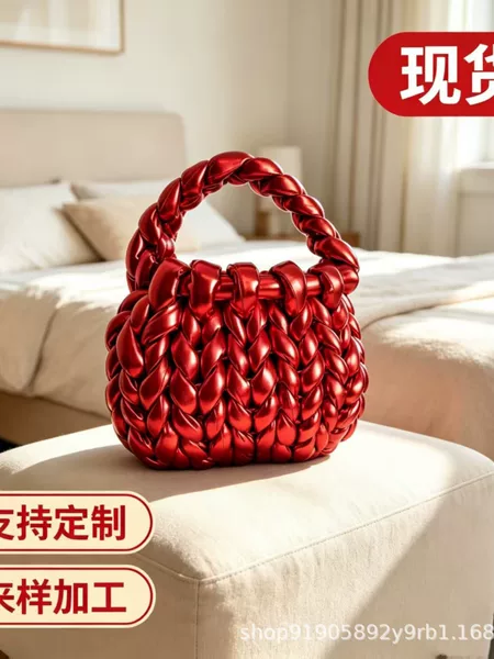 Cross-border new product: handcrafted, shiny metallic thread-woven bag, iridescent thick rope-woven tote bag, niche mini underarm bag