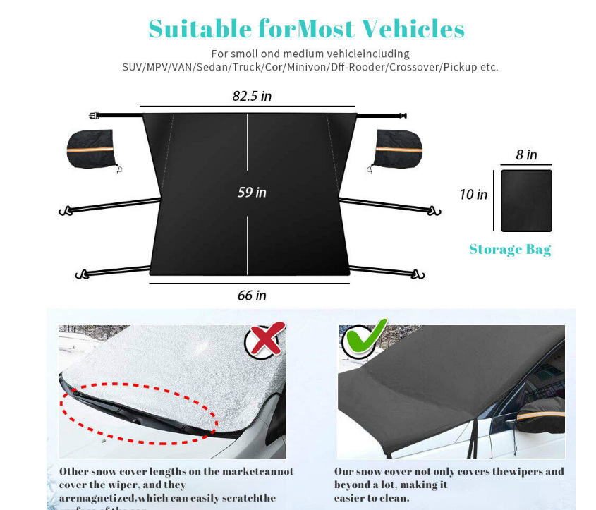 Cubierta de nieve vendedora caliente transfronteriza cubierta de nieve de tela recubierta de plata escudo de nieve de adsorción de imán con bolsa de almacenamiento protector solar a prueba de nieve a prueba de agua a prueba de heladas