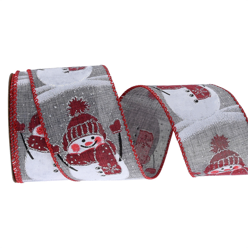 63mm Amazon transfronterizo nuevo muñeco de nieve bebé copia borde cáñamo cinta arco material Navidad guirnalda cáñamo cinta