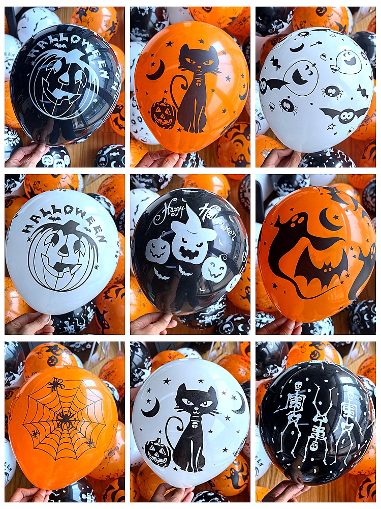 Halloween cartoon air balloon black orange printed mall store window…