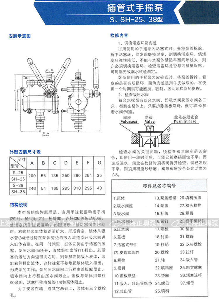 正奥泵业新品S-25、38型插管式手摇泵地下室手摇泵