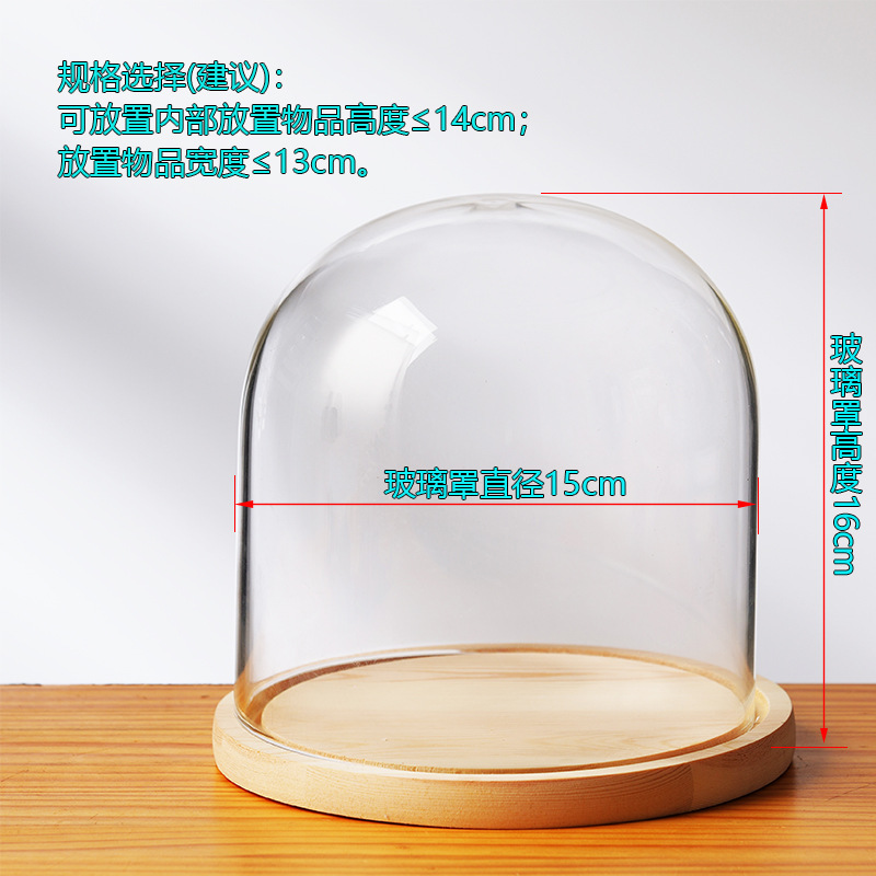 Cubierta cilíndrica de vidrio transparente sin lámpara de madera de estilo inmortal cubierta de polvo de flores hecha a mano decoración creativa de escritorio de bloques