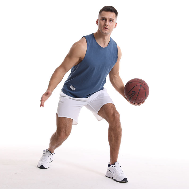 Algodón puro color sólido chaleco deportivo hombres transpirable absorción de humedad suelta entrenamiento de baloncesto ropa de entrenamiento sin mangas de secado rápido chaleco manga corta