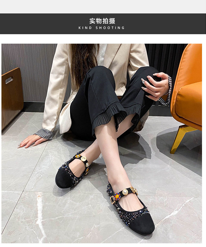 Giày Mary Jane nữ đế bệt mũi tròn phong cách retro — Màu hồng, Màu xanh dương, màu đen chi tiết 17